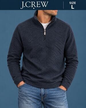 J.Crew Quilted Heather Dusk Quarter Zip Pullover Large NWOT
